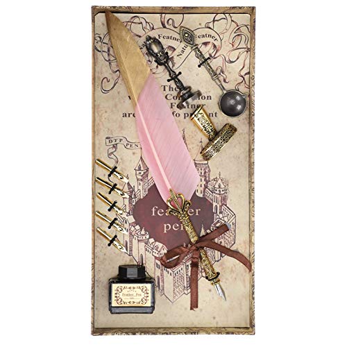 Quill Pen and Ink Set, Vintage Calligraphy Pens for Writing Calligraphy Pen Set Feathers Quill Pen Feathers Dip Pen for Home (Light Pink) von Beufee