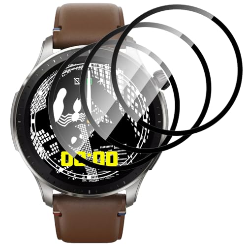 Beukei 3 Stück Panzer Schutz Glas für Amazfit GTR 4, Tempered Glass folie[9H Härte][Fingerabdruck-ID-Kompatibel][HD Klare][Anti-Kratzen] Folie von Beukei