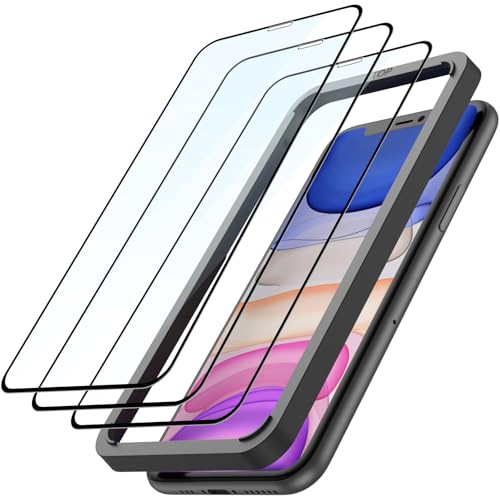Beukei 3 Stück Panzer Schutz Glas für iPhone 11/iPhone XR mit Installationsrahmen, Tempered Glass,[9H Härte][HD Klare][Blasenfrei][Anti-Kratzen] Panzerfolie von Beukei