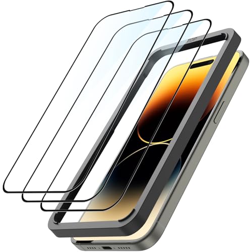Beukei 3 Stück Panzer Schutz Glas für iPhone 14 Pro Max mit Installationsrahmen, Tempered Glass,[9H Härte][HD Klare][Blasenfrei][Anti-Kratzen] Panzerfolie von Beukei