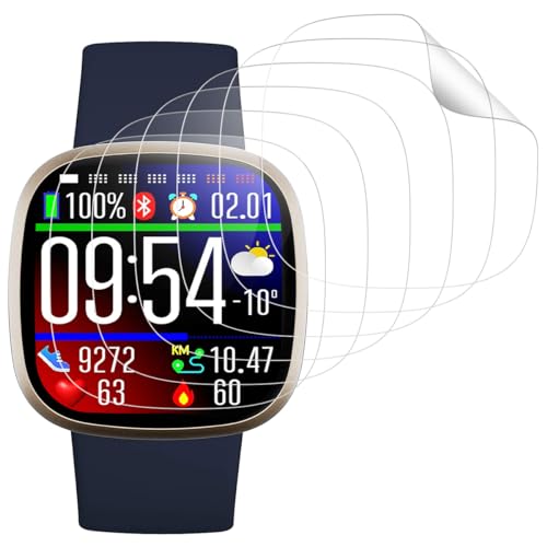 Beukei 6 Stück Weich TPU Schutzfolie für Fitbit Versa 3/Versa 4/Sense 2/Sense, Displayfolie[HD Klar Displayschutz][Anti-Kratzen] Folie von Beukei