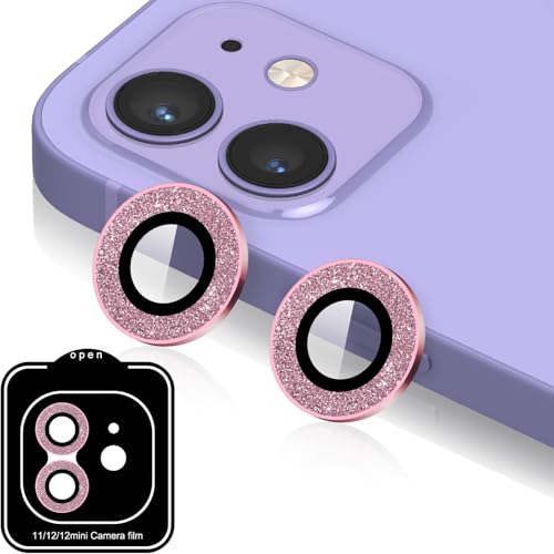 Beukei Kameraschutz Glitzer für iPhone 11/12/12 Mini, Kamera Linse Schutzfolie mit Positionierhilfe [Anti-Kratz][9H Gehärtetes] Camera Lens Protector, Glitter Rosa von Beukei