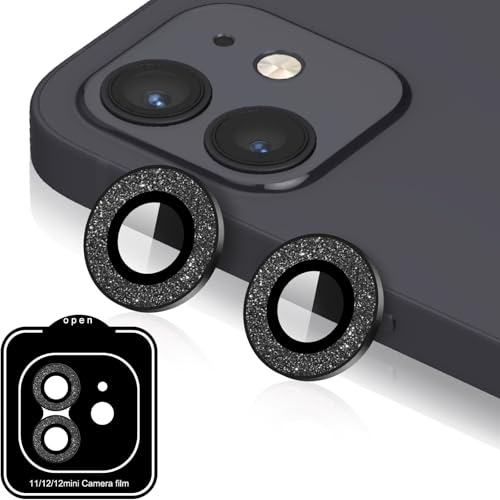 Beukei Kameraschutz Glitzer für iPhone 11/12/12 Mini, Kamera Linse Schutzfolie mit Positionierhilfe [Anti-Kratz][9H Gehärtetes] Camera Lens Protector, Glitter Schwarz von Beukei
