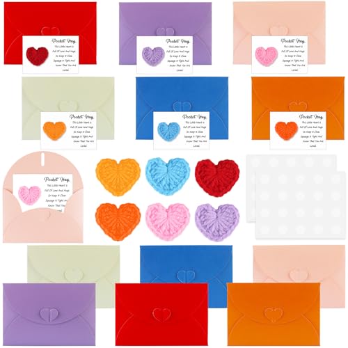 24 Sets Pocket Hug Token Bulk Little Pocket Heart Hug Cards Handmade Crochet Love Hug Inspirational Greeting Cards Exchange Gift Thank You for Women Friend Colleagues Family Distance Social Present von Beupy