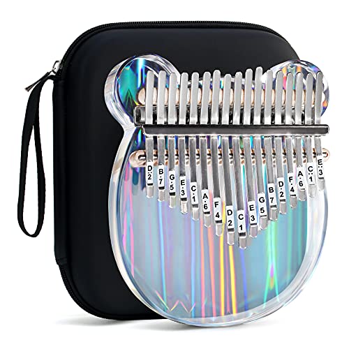 Beveetio Klares Kalimba-Daumenklavier mit EVA-Schutzhülle, transparenter Kristall-Kalimba-17 Tasten, Musikinstrument, Geschenke für Kinder, Katzen-Bär-Form, Fingerklavier, Acryl Mbira (bunt und Bär) von Beveetio