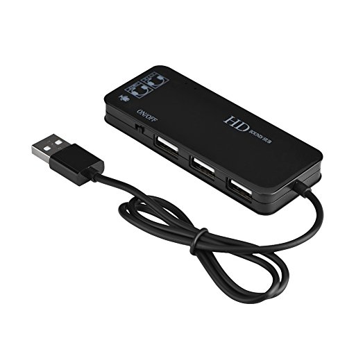 3-in-1-Universal-Mehrfachanschluss-Splitter, ultradünner tragbarer USB-Daten-Hub, USB 2.0-Hub + Kopfhörer + Mikrofon, ergonomischer Hub-Multiport-Adapter, Plug and Play(Schwarz) von Bewinner