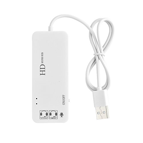 3-in-1-Universal-Mehrfachanschluss-Splitter, ultradünner tragbarer USB-Daten-Hub, USB 2.0-Hub + Kopfhörer + Mikrofon, ergonomischer Hub-Multiport-Adapter, Plug and Play(Weiß) von Bewinner