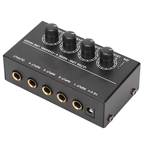 4 Kanal Audio Mixer Sound Mischpult, Kompakter, Geräuscharmer Stereo Sound Mixer mit Einstellbarer Lautstärke, Ideal für Kleine Clubs oder Bars (EU) von Bewinner