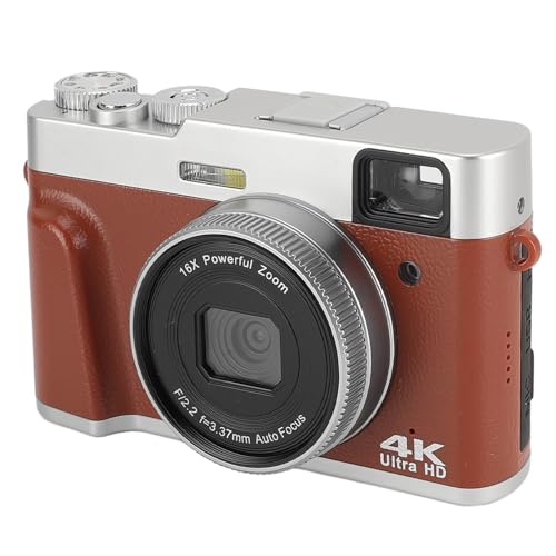 4K-Digitalkamera, 48 MP Autofokus Anti-Shake-Vlogging-Kamera, 2,8-Zoll-Bildschirm-Video-Vlogging-Kamera für YouTube, 16-facher Digitaler Zoom, Kompakte Reisekamera für (Brown) von Bewinner