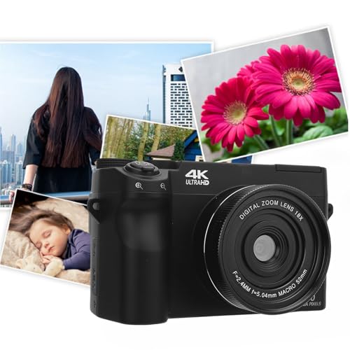 4K Digitalkamera für die Fotografie, 75 MP Vlogging -Kamera mit 3 -Zoll -LCD -Bildschirm, 18x Digital Zoom Compact Video Camara für Anfänger (Black) von Bewinner