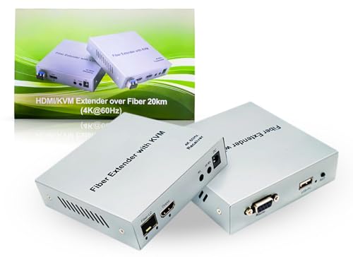 Bewinner Professionell KVM Extender - 20 Km 4K HDMI Extender Video optischer Transceiver, HDMI verlängerung Unterstützt Alle Systeme, Gemeinsam für beide Fasertypen von Bewinner