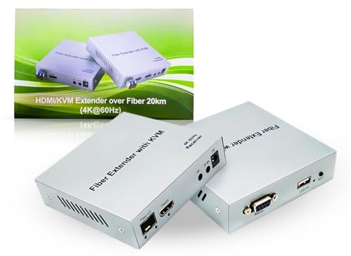 4K HDMI Glasfaser Extender, 20 Km KVM HDMI Video optischer Transceiver, HDMI Extender über Glasfaser HDMI Verlängerungsadapter, Unterstützt Alle Systeme (EU-Stecker) von Bewinner