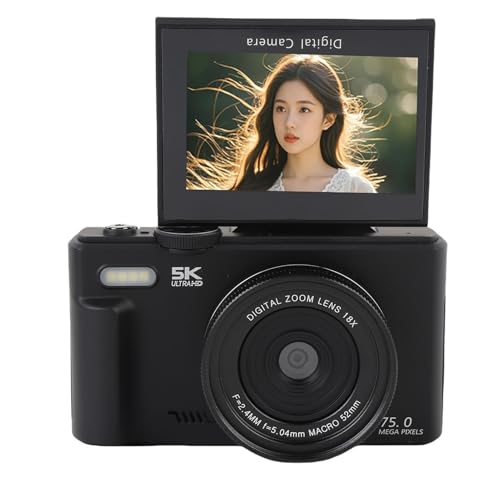 5k Digitalkamera für Fotografie, UHD Autofokus WiFi 75 MP 180 ° Flip -Bildschirm 18x Zoom Compact Point Shoot Vlogging Camera, HD -WiFi -Kompaktkameras für YouTube -Reise (Black) von Bewinner