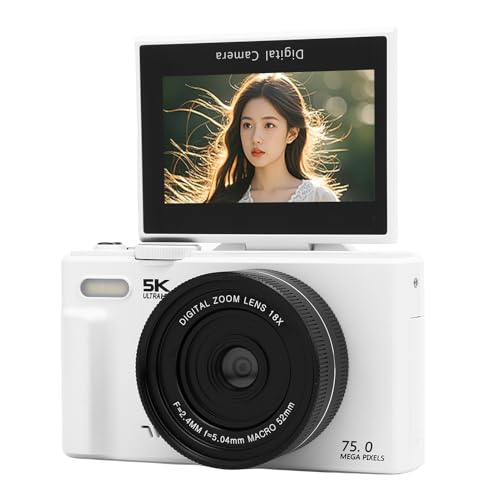 5k HD Digitalkamera, 75 MP UHD Digitalkamera 18x Zoom AF Autofokus mit Blitz, 3,0 Zoll 180 ° Flip HD -Bildschirm WiFi -Kameras für Fotografie und Video, Kompakte Vlog -Reise (64GB) von Bewinner