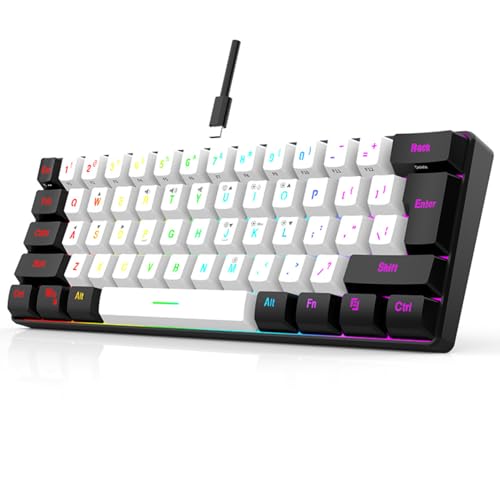 60% -RGB-Tastatur, 61 Tasten, LED-Hintergrundbeleuchtung, Ergonomisches Mechanisches Gefühl, Kabelgebundene Gaming-Tastatur für Büro- und Business-Gaming (Weiß) von Bewinner
