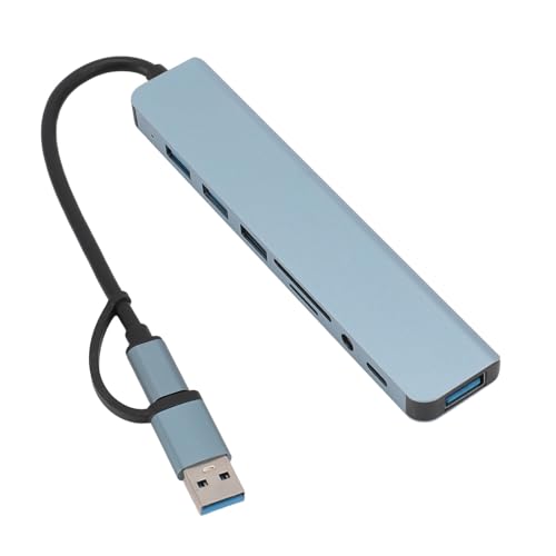 8-in-1-USB-C-Hub, Ultraschlanker Daten-USB-Hub mit 4 USB-Anschlüssen, 1 USB-C-Anschluss, 1 3,5-mm-Anschluss, 1 SD-Kartensteckplatz, 1 TF-Kartensteckplatz, Tragbarer USB-Adapter, von Bewinner