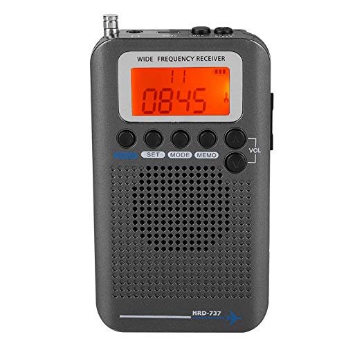 Air Band Radio Receiver, AIR FM AM CB SW Tragbares FM AM Radio, Handheld Aircraft Band Digital Travel Radio mit Verlängerter Antenne, Breitfrequenz-LCD-Display mit Kopfhörer, Umhängeband(Schwarz) von Bewinner