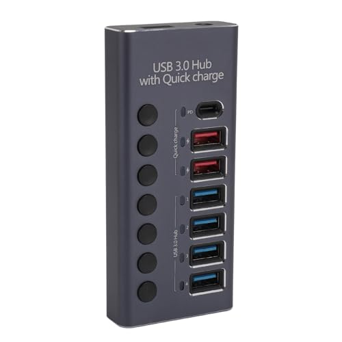 Aktiver USB-Hub 3.0, 7-Port-USB-Daten-Hub-Splitter mit Einzelnen Schaltern, 12V 3A-Netzteil, USB-Verlängerung für Laptop-PC, 4 (EU-Stecker) von Bewinner