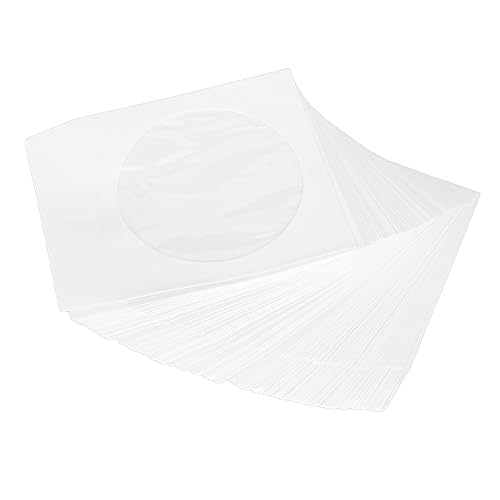 Bewinner 100er Pack CD DVD Hüllen, Dicke Weiße CD DVD Hüllen aus Papier, Umschlaghalter mit Transparentem Fenster, Wiederverwendbare CD Umschläge für 12 cm 4,7 Zoll DVD Discs von Bewinner