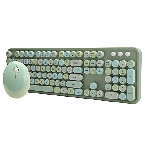 Bewinner 104 Tasten Wireless Keyboard Mouse Combo, Ergonomisches Mechanisches Handgefühl Keyboard Mouse Combo Im Sweet Punk-Stil für WinXP / Win7 / Win8 / Win10 (Sweet grün gemischte von Bewinner