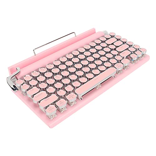 Bewinner 2022 Neue Mechanische Gaming Tastatur Im Schreibmaschinenstil, 83 Tasten, Retro Punk, Runde Tastenkappe, Bluetooth/kabelgebundene Tastatur mit Blauem Schalter, für Desktop PC/Laptop(Rosa) von Bewinner