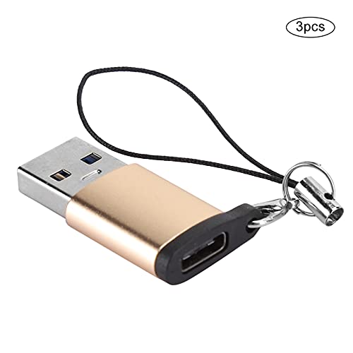 Bewinner 3 STK. USB3.0 auf Typ C3.1-Buchse, Aluminiumlegierung Typ C auf USTransfer-Anschluss mit Lanyard Electronic für Typ C-Headset, Festplattenbox, Mobiltelefon, Computer (Gold mit von Bewinner