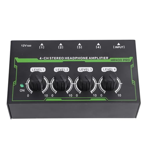 Bewinner 4-Kanal-Stereo-Kopfhörerverstärker, Splitter für Heim- und Studiomischung mit RGB-Lichtern, Kopfhörer-Splitter für Heim- und Mischstudio (EU-Stecker 100–240 V) von Bewinner