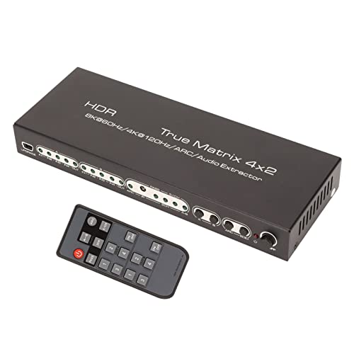 Bewinner 4x2 HDMI Matrix Switch Splitter, 8K 40 Gbps HDR RCA HDMI Switcher mit Fernbedienung, 4 HDMI Eingänge, 2 HMDI Ausgänge, Unterstützung von DTS HD, HDCP 2.3 für TV, Spiel, PC(EU) von Bewinner