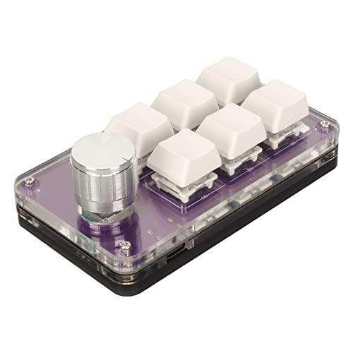 Bewinner 6 Tasten Makro mechanische Tastatur, Kabelgebundene RGB USB Tastatur mit Knopf, Voll Programmierbare Einhand Tastatur für Office Gaming (Transparentes Lila) von Bewinner