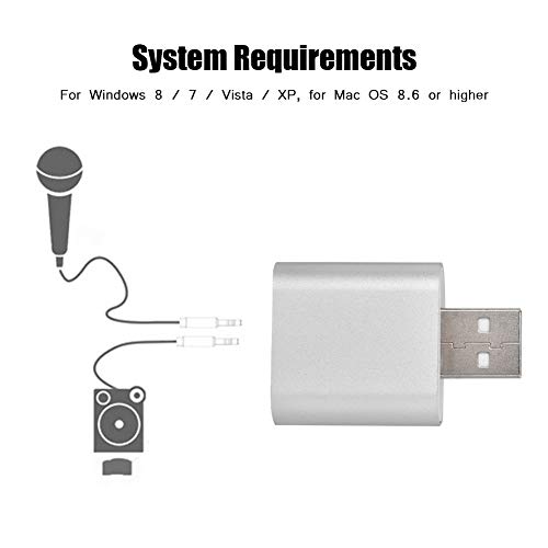 7.1 Kanäle Stereo-Soundkarte Mikrofonadapter, 3,5-mm-Hochleistungslautsprecher 3D-Stereo-USB-Audioadapter für 8/7/Vista/XP/OS 8.6, Plug-and-Play (Silber) von Bewinner