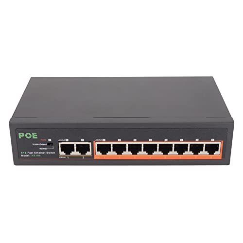 Bewinner 8 Port PoE Switch, 10/100Mbps 90W RJ45 Adaptive Port LED Anzeige Aluminiumlegierung 8 Port PoE Switch Ethernet Standard Unterstützt Vollduplex/Halbduplex (EU-Stecker) von Bewinner