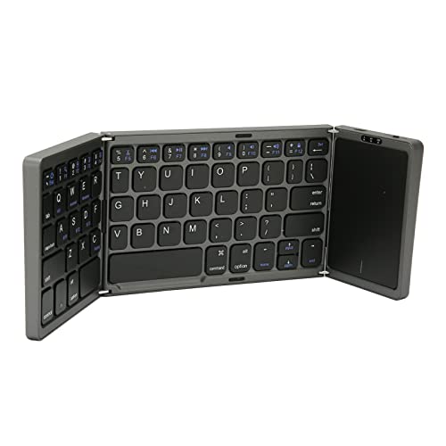Bewinner B089T Faltbare -Tastatur, Dreifach Klappbare Tragbare Drahtlose Tastatur mit Touchpad, 64 Tasten USB C Computertastatur für Laptop Tablet (Grau) von Bewinner