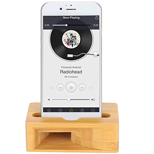 Bewinner Bamboo Wood Phone Sound Lautsprecherverstärker Handyständer mit Soundverstärker Universal Portable Sound Amplifier für Mobiltelefone Bamboo Wood Phone Dock von Bewinner