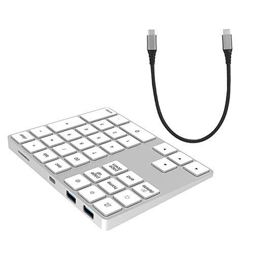 Bewinner Bluetooth Nummernblock, Nummernpad, Ziffernblock, Drahtlose Tastatur Ziffernblock 34 Tasten USB Tastatur 3,7 V / 2 mA Hub Typ C USB 3.0 Ergonomische Tastatur Für von Bewinner