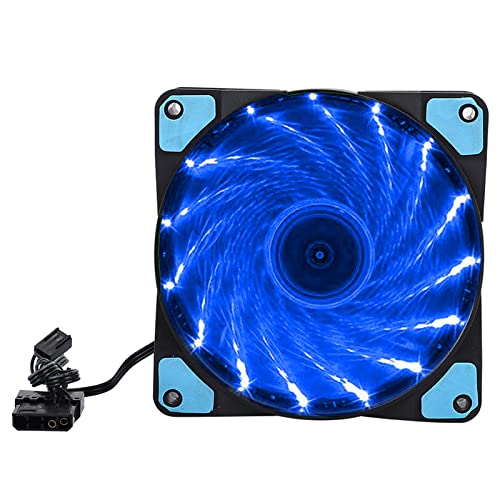 Bewinner Computer-CPU-Kühlerlüfter, 1200 U/min Kleiner 3PIN + Großer 4P-LED-Streamer Licht Bunter 12-cm-Gehäuselüfter mit Wasserdrucklagern Leiser Lüfter CPU-Kühler (15 Lichter blau) von Bewinner