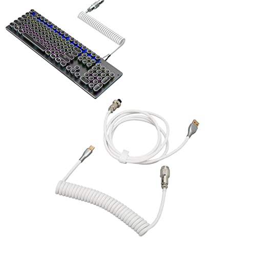 Bewinner Doppelt Ummanteltes Mechanisches Tastaturkabel, Mechanisches Tastaturkabel mit Abnehmbarem Metall-Flieger-USB-C-zu-USB-A-Tastatur-Luftfahrt-Anschluss (5 Farben erhältlich) (Weiss) von Bewinner