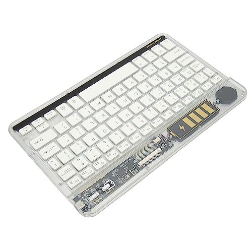 Bewinner Drahtlose Bluetooth-Tastatur mit RGB-Hintergrundbeleuchtung, Tragbare Transparente Tastatur für Tablets, Telefone, Wiederaufladbare Dünne Tastatur mit Eisenplatte, USB-Kabel (Weiss) von Bewinner