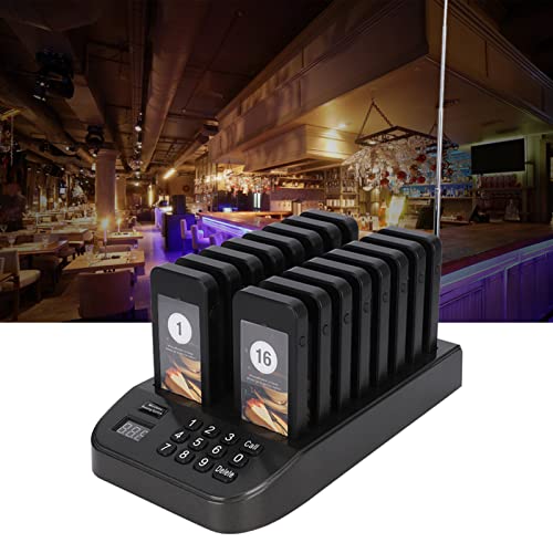 Bewinner Drahtloses Anrufsystem, Restaurant-Pager-System 1 Sender + 16 Empfänger, Integrierte Antenne, Queuing Summer Coaster Pager für Restaurant, Café (EU-Stecker) von Bewinner