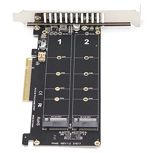 Bewinner Dual M.2 NVME SSD zu PCIe4.0 Adapterkarte, PH45 Festplattenkonverter-Lese-Erweiterungskarte, 2 X 32Gbps SSD PCIe 4.0 X8 M Key Adapter für Desktop-PC (pH45) von Bewinner