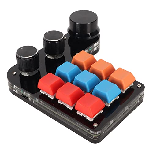 Bewinner Einhändig Programmierbare Mechanische Tastatur, 9 Tasten, Multifunktionale Gaming-Tastatur mit 3 Knöpfen, Mechanische USB-Makrotastatur für Büro, Blaue Schalter von Bewinner
