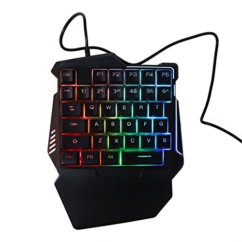 Bewinner Einhand-Gaming-Tastatur, Bunte Hintergrundbeleuchtung, Professionelle Gaming-Tastatur, 35 Tasten, Leise Tasten, USB-Schnittstelle, Ergonomische RGB-Gaming-Tastatur für PC von Bewinner