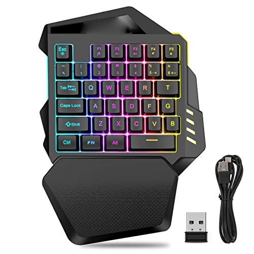 Bewinner Einhand Gaming Tastatur, Tragbare Single Gamer Tastatur, 2,4 G, Drahtlose RGB Hintergrundbeleuchtung, 35 Tasten, Gaming Tastatur für PC und Laptop von Bewinner