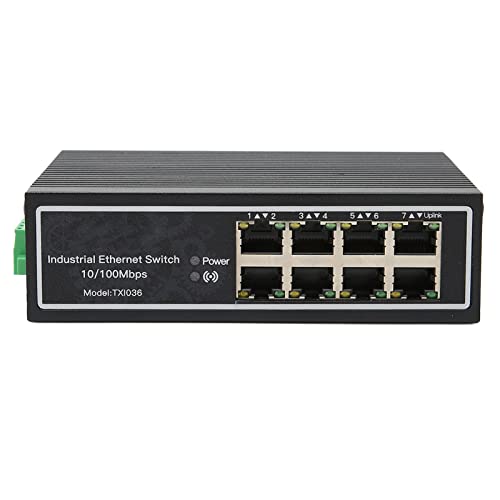Bewinner Ethernet-Netzwerk-Switch 8-Port, 10/100Mbps DC 9V-58V Ethernet-Splitter, RJ45-Netzwerk-Hub, Unterstützt Signalverbesserungs-Anti-Funktion, DIN-Schienen-Installation von Bewinner