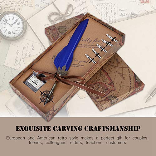 Bewinner European Retro Feather Pen Geschenkset Alloy Pen Der Legierungsmaterial-Stifthalter Retro Quill Carved Pen Head Mehrere Farben Erhältlich Mehrere Farben Erhältlich (blau (A)) von Bewinner