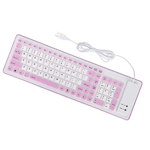 Bewinner Faltbare Kabelgebundene USB Tastatur, 103 Tasten, Silikon Tastatur, Stummschaltung, Faltbare Tastatur, wasserdichte Rollup Tastatur für PC Laptop (Lila) von Bewinner