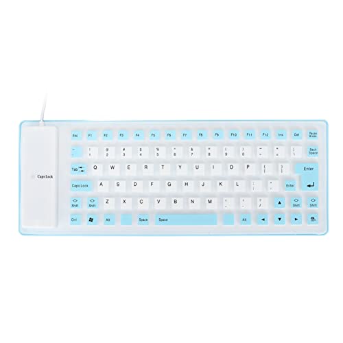 Bewinner Faltbare USB-Silikon-Tastatur, 85 Tasten, Bunte, Kabelgebundene, wasserdichte Rollup-Tastatur, Leises Tippen, Soft-Touch-Tastatur, Tragbare Flexible Tastatur für PC-Laptop (Blau) von Bewinner