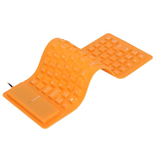 Bewinner Faltbare USB-Silikontastatur, 85 Tasten, Leichte, wasserdichte Rollup-Tastatur, Leises Tippen, Soft-Touch-Tastatur, Tragbare Flexible Tastatur für Laptop, Reisen(Orange) von Bewinner