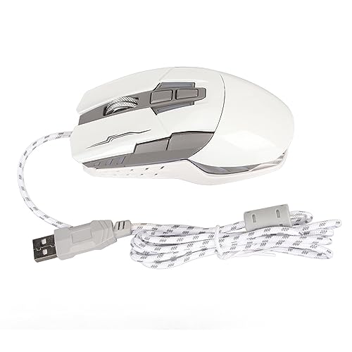 Bewinner Gaming-Maus mit Kabel, Mäuse in Sportwagenform, Optische USB-Computermäuse mit LED-Licht, 4 Einstellbare DPI Bis zu 3200, Ergonomische Gamer-Laptop-PC-Maus (Weiß) von Bewinner