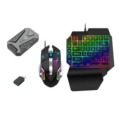 Bewinner Halbhand-Gaming-Tastatur und -Maus-Kombination, 3-in-1-Kombipaket für Mobile Spiele, Halbhand-Gaming-Tastatur-Set mit Mobilem Gamepad-Controller, Mauskonverter für PC-Gamer von Bewinner