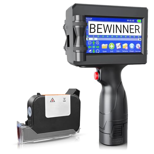 Bewinner Hand Tintenstrahldrucker, Tragbarer Handdrucker, Schnell Trocknendes Tintenstrahl Kodierungsgerät, Handheld Inkjet Printer mit 28 Sprachen für Text, Zahlen, Symbole QR von Bewinner